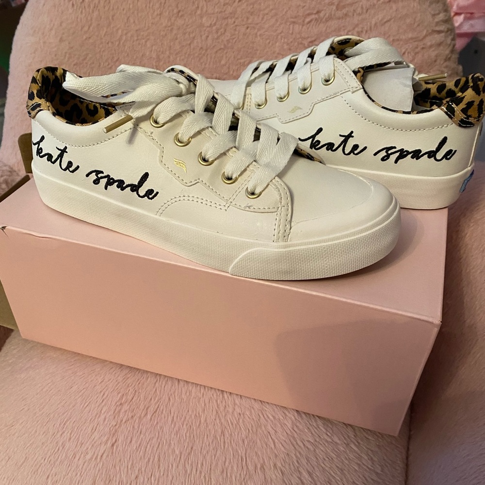 Kate Spade Keds cheetah print and white sneakers. Never worn. Brand new with box